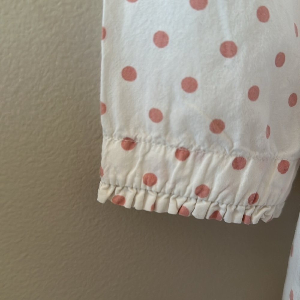 TAYLOR LINENS PINK & WHITE POLKA DOT RUFFLED COLLAR & TRIM NIGHT SHIRT SZ SMALL - Picture 5 of 9